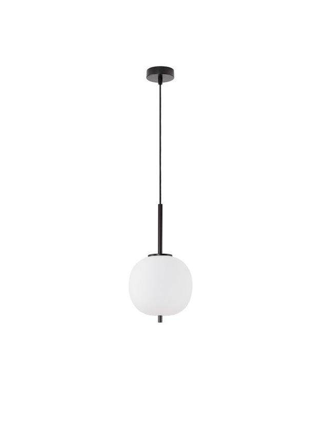 LATO Black Metal & Opal Glass Black Fabric Wire LED E14 1x5 Watt 230 Volt IP20 Bulb Excluded D: 18.5 H: 120 cm Adjustable height