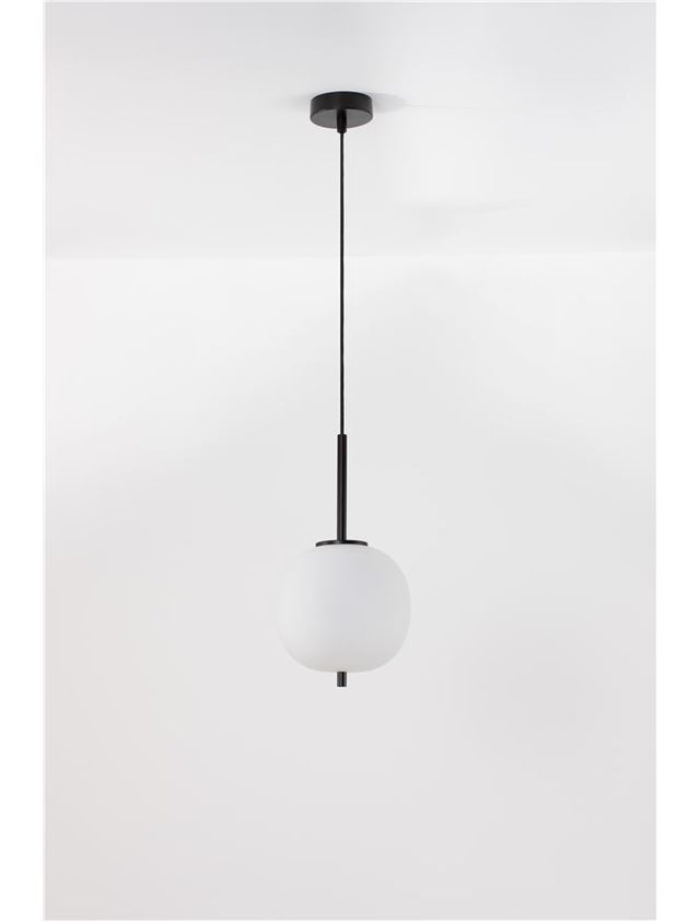 LATO Black Metal & Opal Glass Black Fabric Wire LED E14 1x5 Watt 230 Volt IP20 Bulb Excluded D: 18.5 H: 120 cm Adjustable height