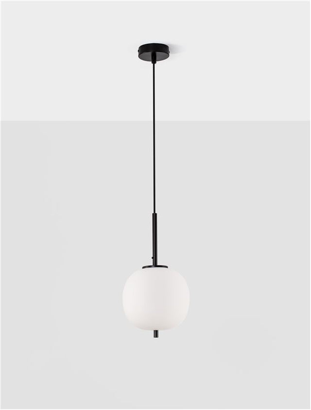 LATO Black Metal & Opal Glass Black Fabric Wire LED E14 1x5 Watt 230 Volt IP20 Bulb Excluded D: 18.5 H: 120 cm Adjustable height