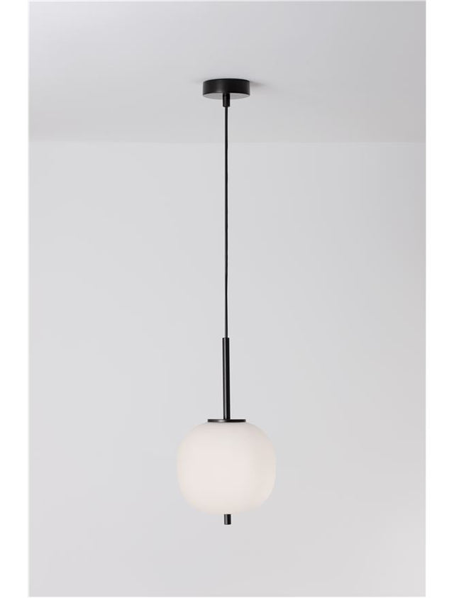 LATO Black Metal & Opal Glass Black Fabric Wire LED E14 1x5 Watt 230 Volt IP20 Bulb Excluded D: 18.5 H: 120 cm Adjustable height