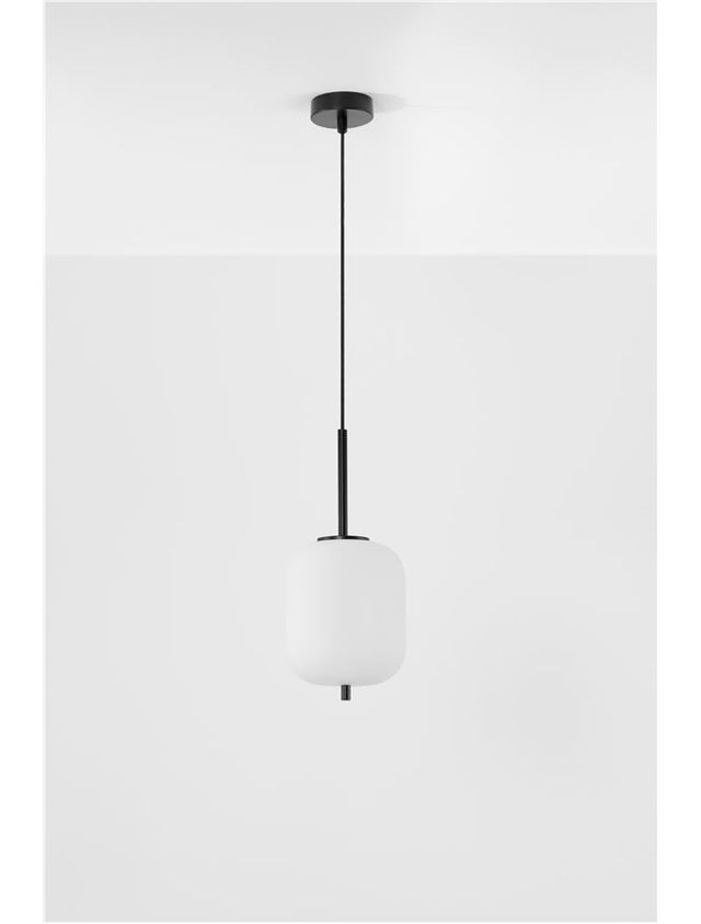 LATO Black Metal & Opal Glass Black Fabric Wire LED E14 1x5 Watt 230 Volt IP20 Bulb Excluded D: 16.5 H: 120 cm Adjustable height