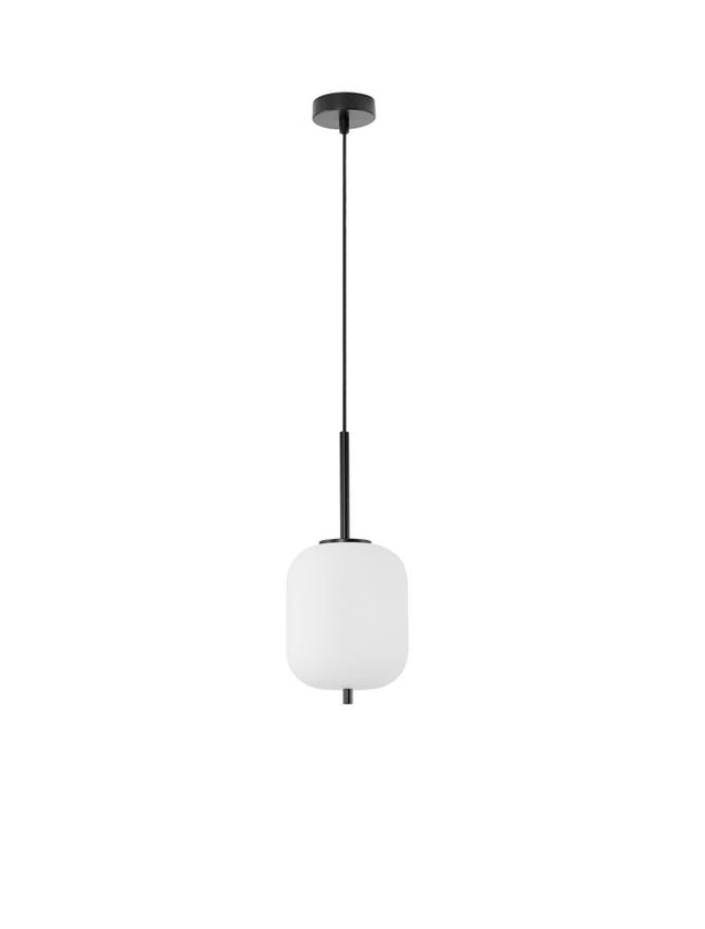 LATO Black Metal & Opal Glass Black Fabric Wire LED E14 1x5 Watt 230 Volt IP20 Bulb Excluded D: 16.5 H: 120 cm Adjustable height