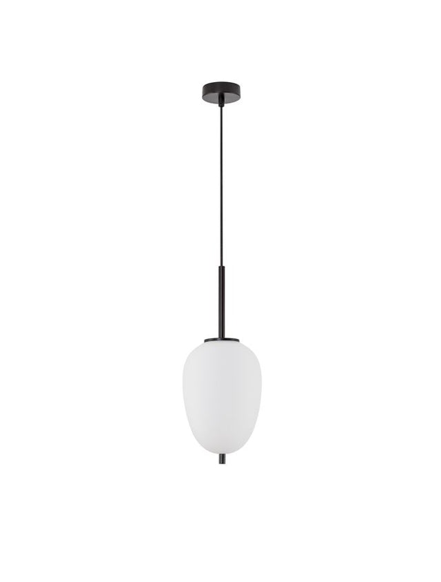 LATO Black Metal & Opal Glass Black Fabric Wire LED E14 1x5 Watt 230 Volt IP20 Bulb Excluded D: 15.8 H: 120 cm Adjustable height