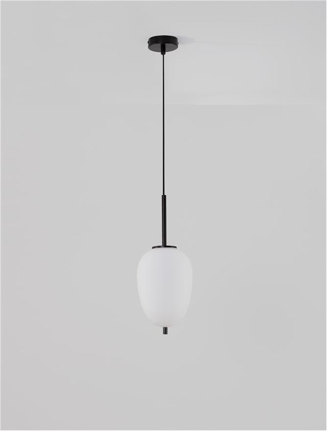 LATO Black Metal & Opal Glass Black Fabric Wire LED E14 1x5 Watt 230 Volt IP20 Bulb Excluded D: 15.8 H: 120 cm Adjustable height