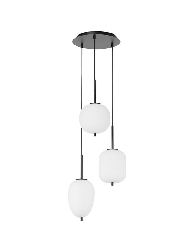 LATO Black Metal & Opal Glass Black Fabric Wire LED E14 3x5 Watt 230 Volt IP20 Bulb Excluded D: 30 H: 120 cm Adjustable height