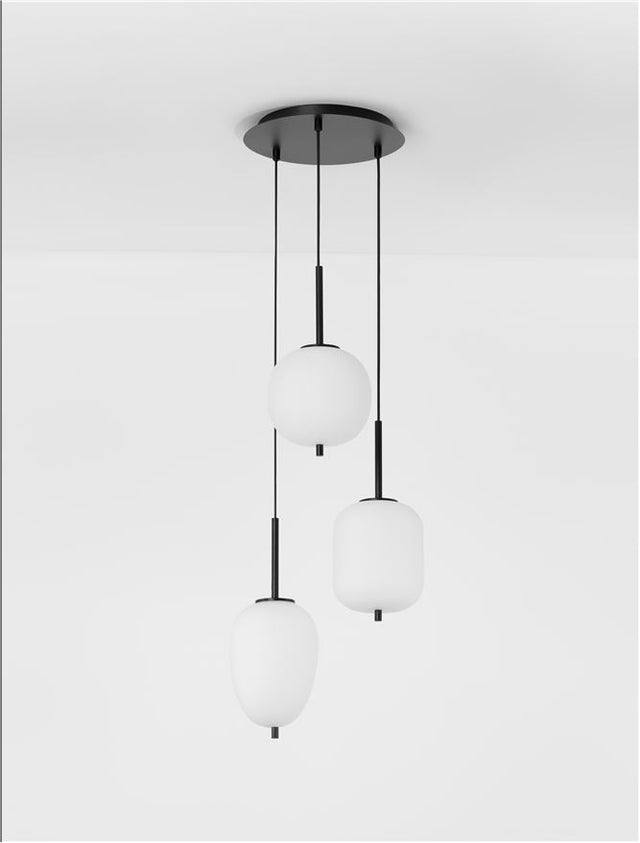 LATO Black Metal & Opal Glass Black Fabric Wire LED E14 3x5 Watt 230 Volt IP20 Bulb Excluded D: 30 H: 120 cm Adjustable height