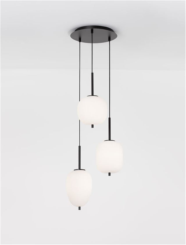 LATO Black Metal & Opal Glass Black Fabric Wire LED E14 3x5 Watt 230 Volt IP20 Bulb Excluded D: 30 H: 120 cm Adjustable height