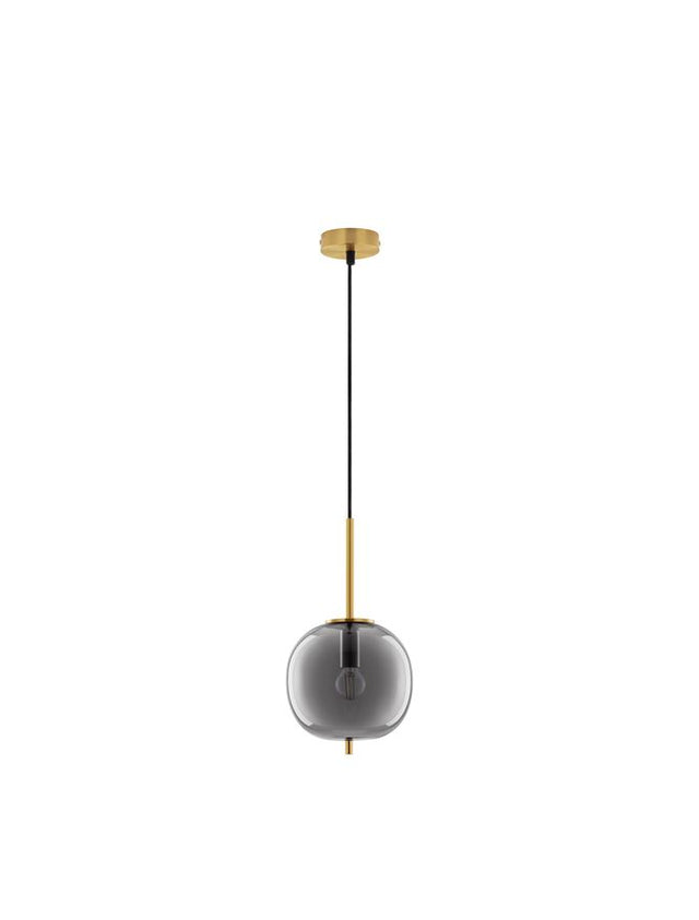 LATO Brass Gold Metal & Smoky Glass Black Fabric Wire LED E14 1x5 Watt 230 Volt IP20 Bulb Excluded D: 18.5 H: 120 cm Adjustable height