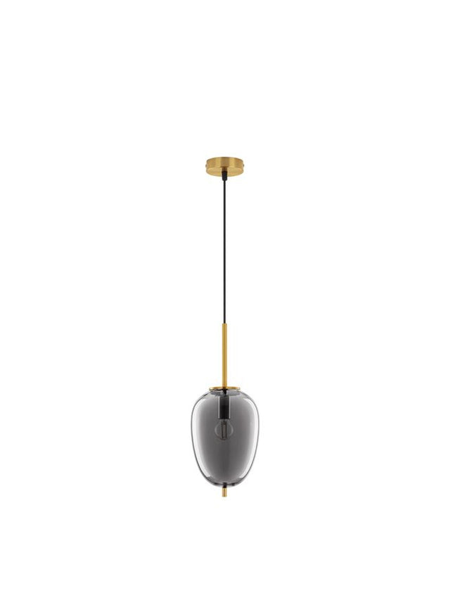 LATO Brass Gold Metal & Smoky Glass Black Fabric Wire LED E14 1x5 Watt 230 Volt IP20 Bulb Excluded Adjustable height