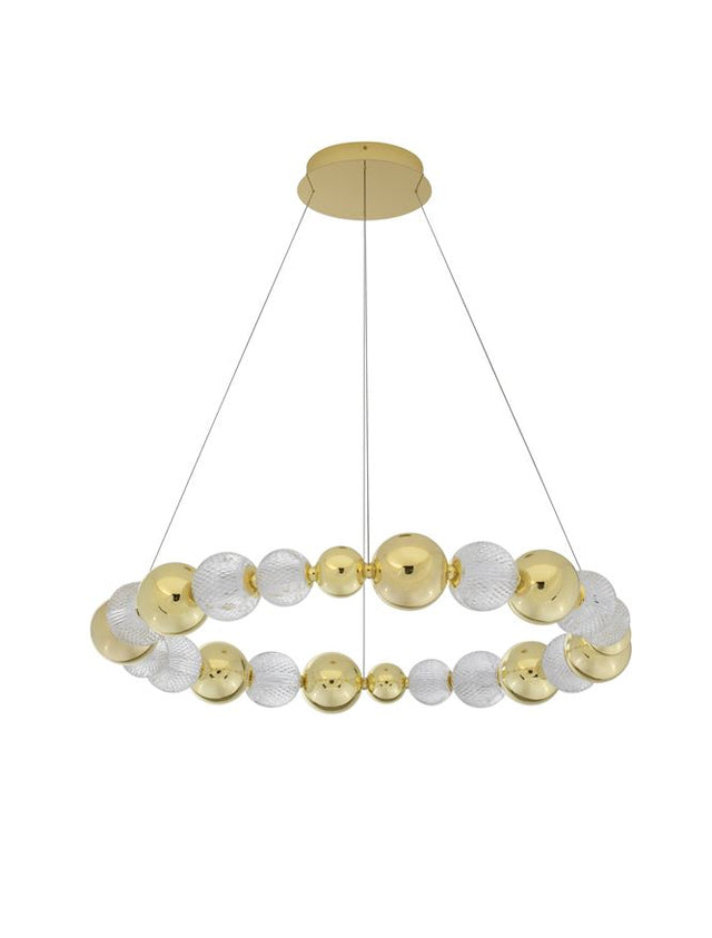 BRILLE Triac Dimmable Gold Aluminium & Acrylic LED 52 Watt 230 Volt 3476Lm 3200K IP20 D: 94 H: 120 cm Adjustable Height