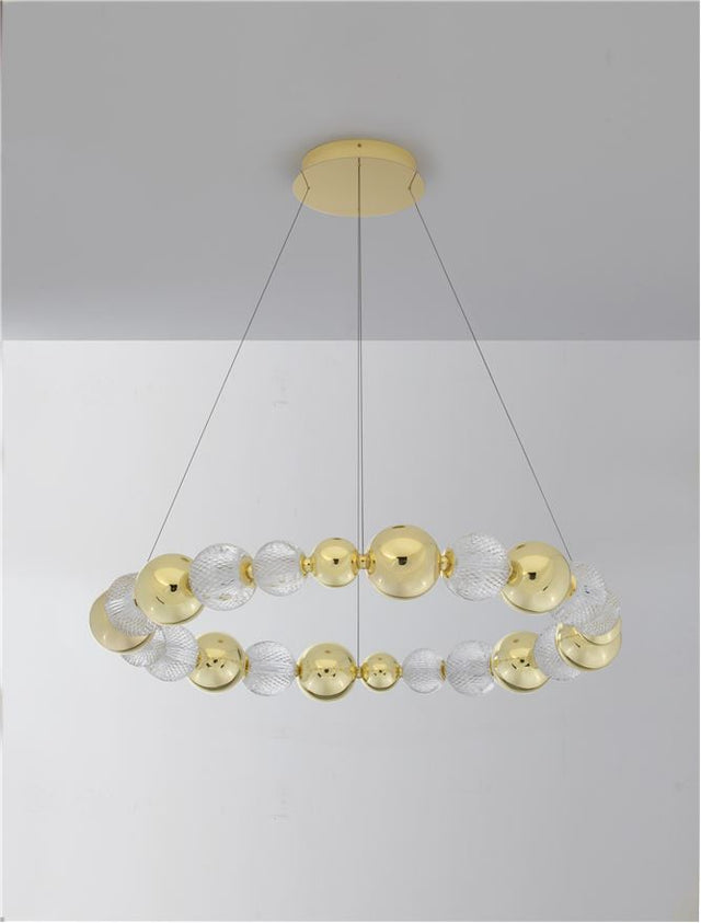 BRILLE Triac Dimmable Gold Aluminium & Acrylic LED 52 Watt 230 Volt 3476Lm 3200K IP20 D: 94 H: 120 cm Adjustable Height