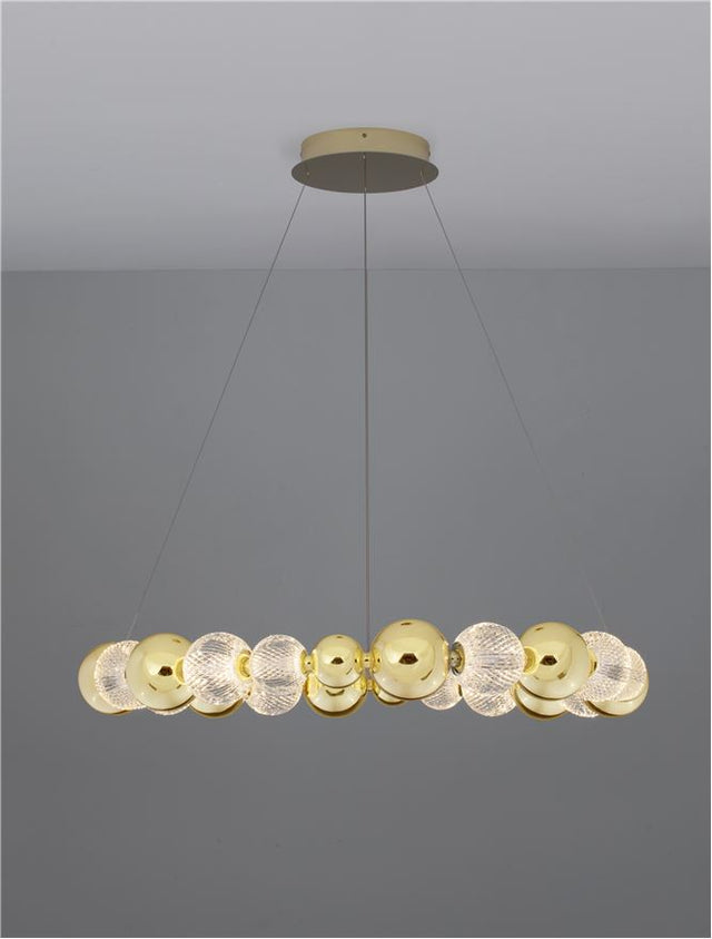 BRILLE Triac Dimmable Gold Aluminium & Acrylic LED 52 Watt 230 Volt 3476Lm 3200K IP20 D: 94 H: 120 cm Adjustable Height