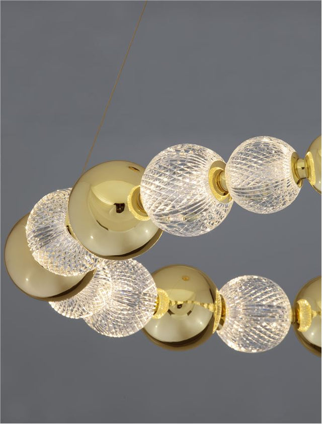 BRILLE Triac Dimmable Gold Aluminium & Acrylic LED 52 Watt 230 Volt 3476Lm 3200K IP20 D: 94 H: 120 cm Adjustable Height