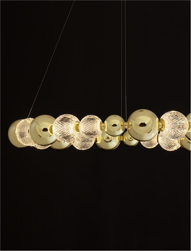 BRILLE Triac Dimmable Gold Aluminium & Acrylic LED 52 Watt 230 Volt 3476Lm 3200K IP20 D: 94 H: 120 cm Adjustable Height