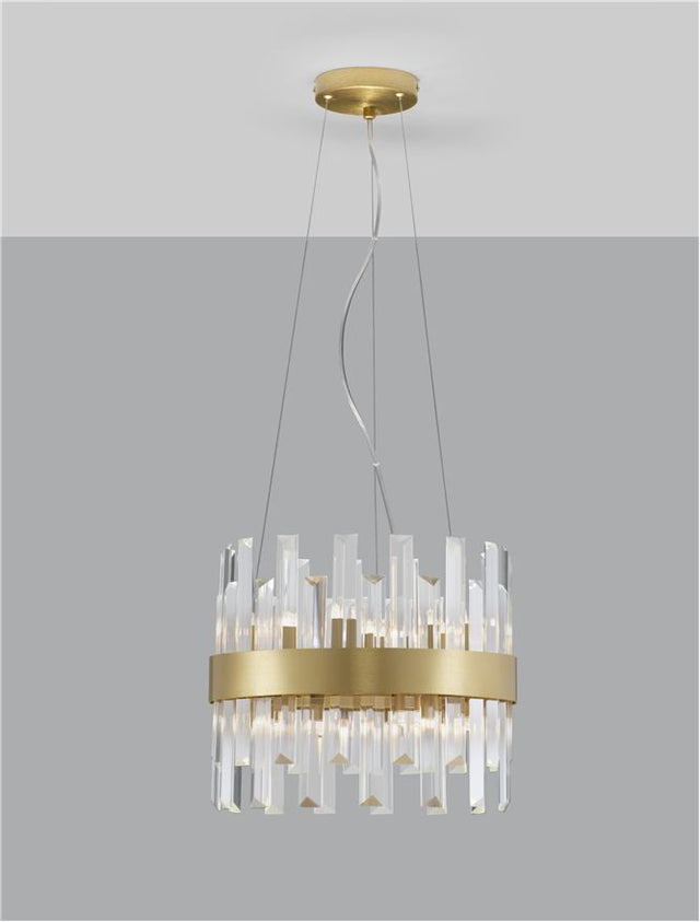 CROWN Satin Gold Metal Clear Crystal (30 pcs) LED G9 5x5 Watt 230 Volt IP20 Bulb Excluded D: 35 H: 120 cm Adjustable Height