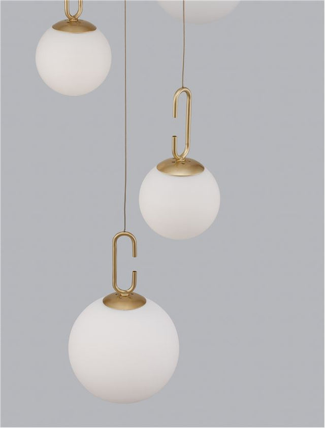 HOOK Triac Dimmable Satin Gold Metal & Opal White Glass LED 30 Watt 230 Volt 3142Lm 3000K IP20 D: 42 H: 180 cm Adjustable Height