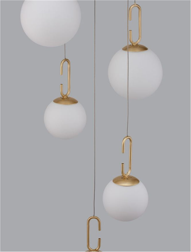 HOOK Triac Dimmable Satin Gold Metal & Opal White Glass LED 30 Watt 230 Volt 3142Lm 3000K IP20 D: 42 H: 180 cm Adjustable Height