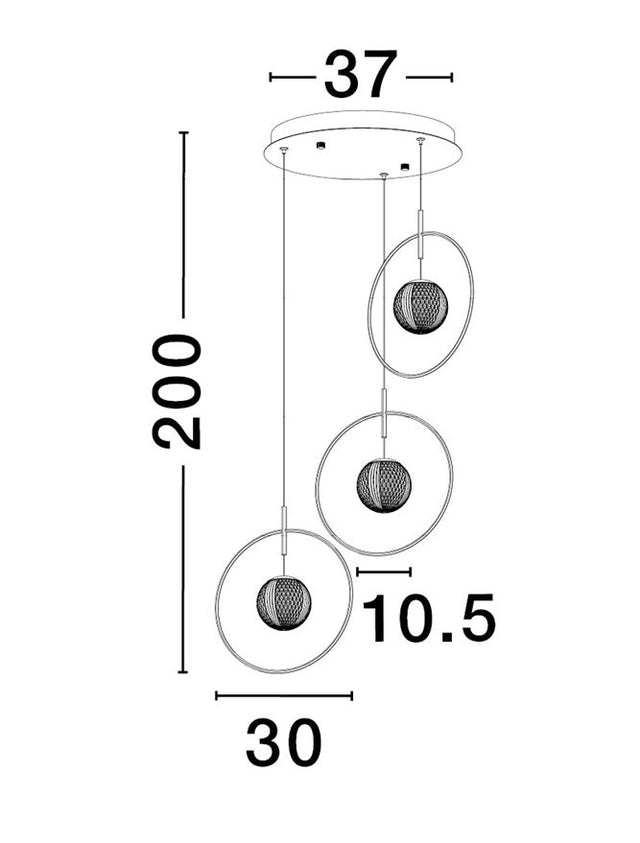 ATOS Satin Gold Aluminium & Acrylic LED 19 Watt 230 Volt 2208Lm 3000K IP20 D: 40 H: 200 cm Adjustable Height