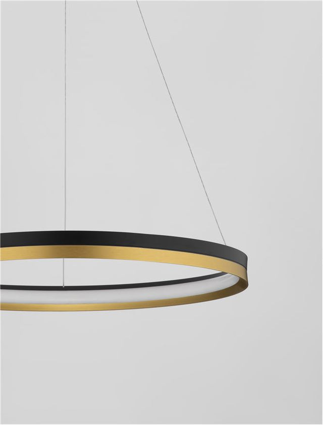 CANTRIA Triac Dimmable Black & Brass Gold Metal & Acrylic LED 33 Watt 230 Volt 4580Lm 3000K IP20 D: 60 H: 150 cm Adjustable Height