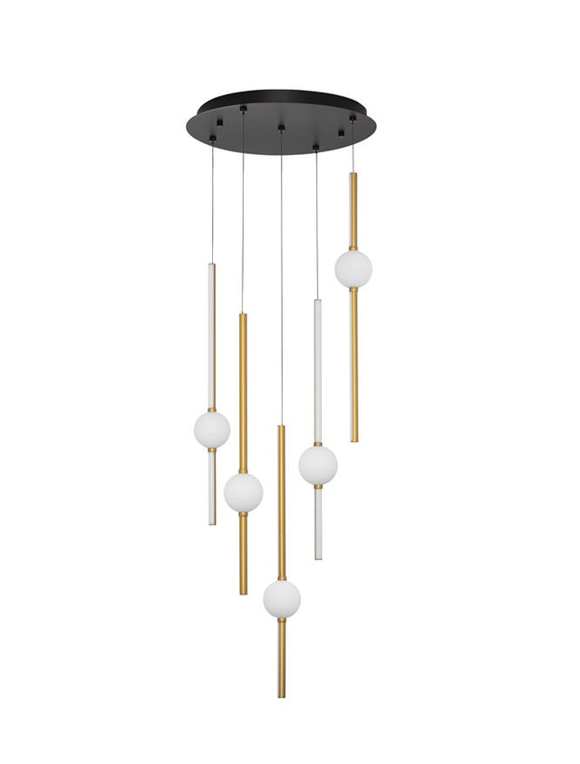 ACROBAT Triac Dimmable Black & Gold Aluminium Opal Glass LED 61 Watt 230 Volt 5589Lm 3000K IP20 D: 52 H: 150 cm Adjustable Height