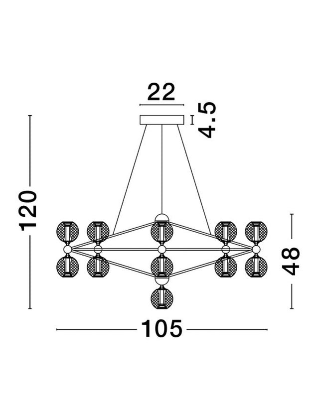 BELINDA Triac Dimmable Black Aluminium & Acrylic LED 78 Watt 230 Volt 4492Lm 3000K IP20 D: 105 H: 120 cm Adjustable Height