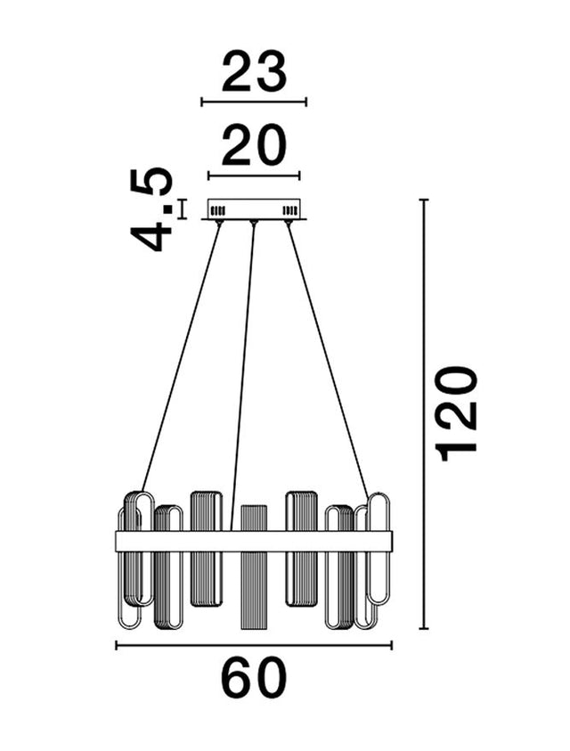 ARGO Triac Dimmable Brass Gold Metal & Acrylic LED 81 Watt 220-240 Volt 3120Lm 3000K IP20 D: 60 H: 120 cm Adjustable Height