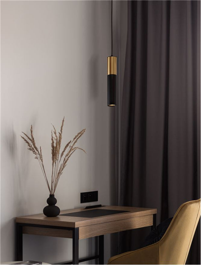 PONGO Sandy Black & Gold Aluminium LED GU10 1x10 Watt 230 Volt IP20 Bulb Excluded D: 5.6 H1: 30 H2: 180 cm