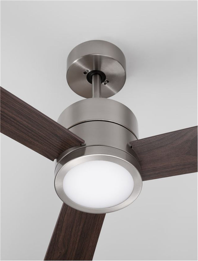 AXEL Fan Stainless Aluminium Teak & Walnut Plywood D: 137.1 cm H: 38.2 cm 6 Speed Remote