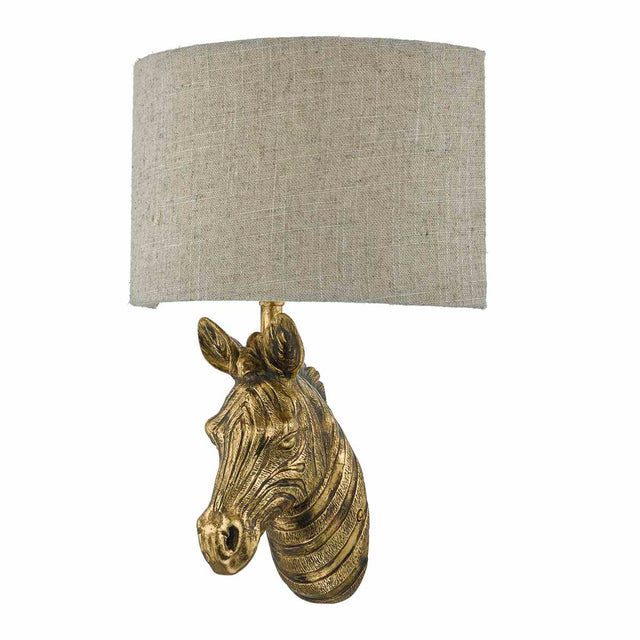 Abby Zebra Wall Light Gold with Natural Linen Shade