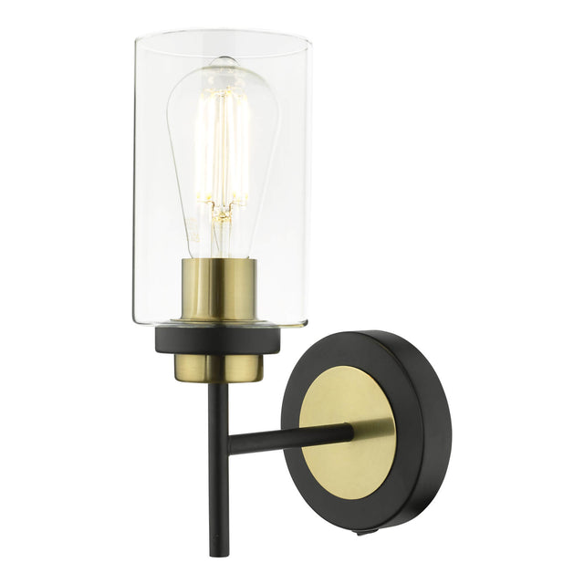 Abel Wall Light Satin Black & Gold with Glass Shades