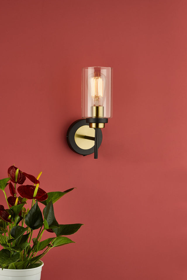 Abel Wall Light Satin Black & Gold with Glass Shades