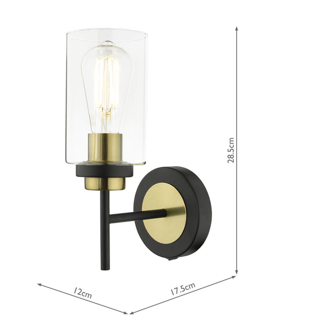 Abel Wall Light Satin Black & Gold with Glass Shades