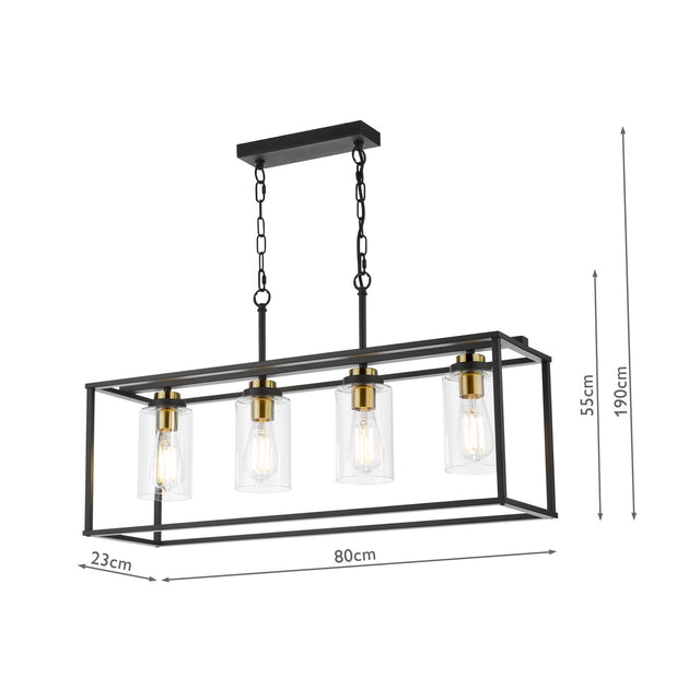 Abel 4 Light Bar Pendant Satin Black and Glass