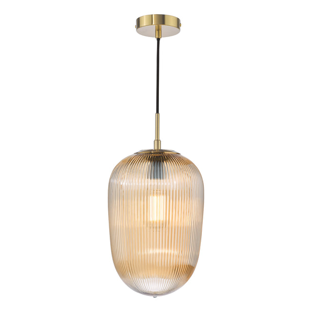 Abrielle Pendant Brushed Bronze and Amber Ribbed Glass