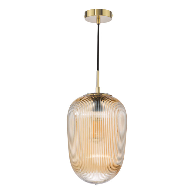 Abrielle Pendant Brushed Bronze and Amber Ribbed Glass