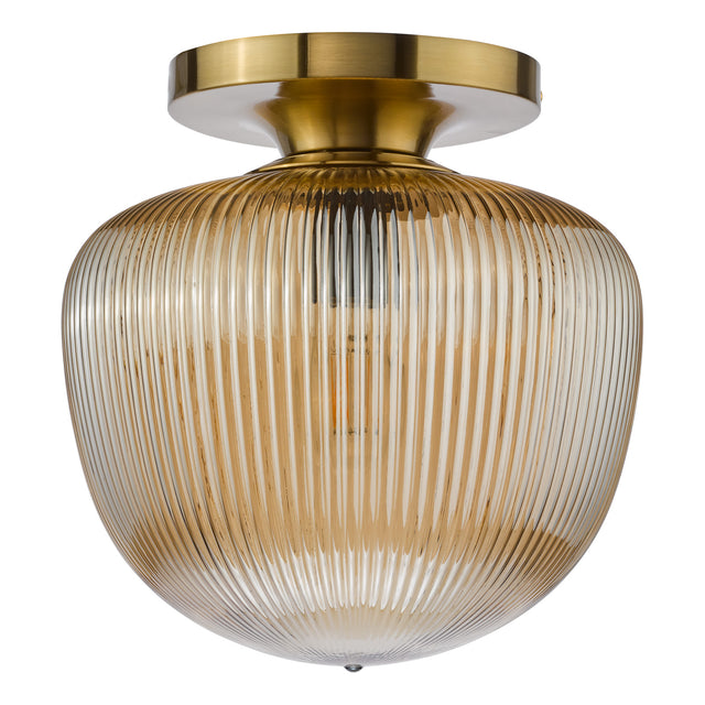 Abrielle Flush Brushed Bronze and Amber Ribbed Glass