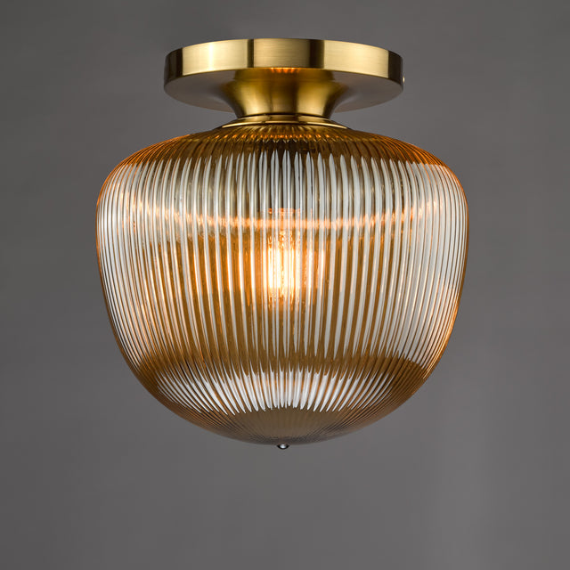 Abrielle Flush Brushed Bronze and Amber Ribbed Glass