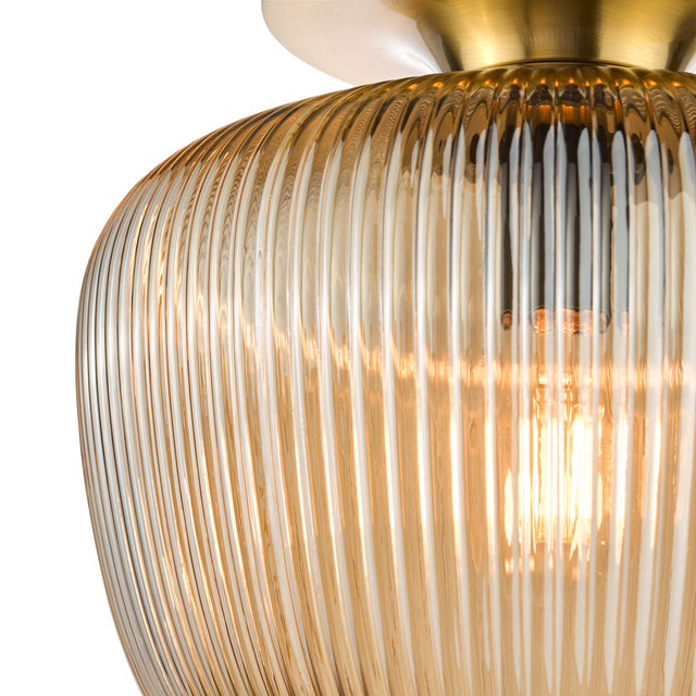 Abrielle Flush Brushed Bronze and Amber Ribbed Glass