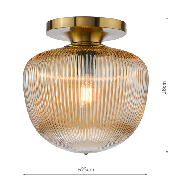 Abrielle Flush Brushed Bronze and Amber Ribbed Glass