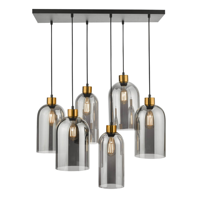 Alma 6 Light Bar Pendant Smoked Glass and Matt Black