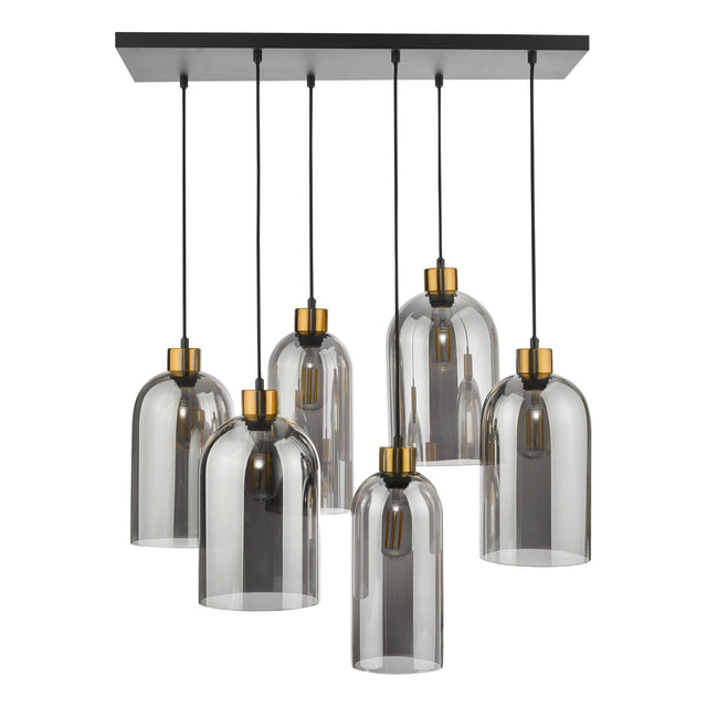 Alma 6 Light Bar Pendant Smoked Glass and Matt Black