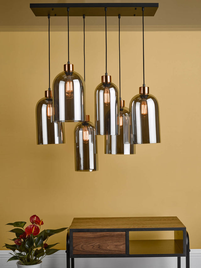 Alma 6 Light Bar Pendant Smoked Glass and Matt Black