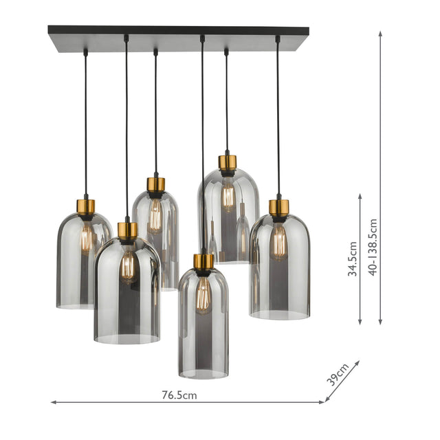 Alma 6 Light Bar Pendant Smoked Glass and Matt Black