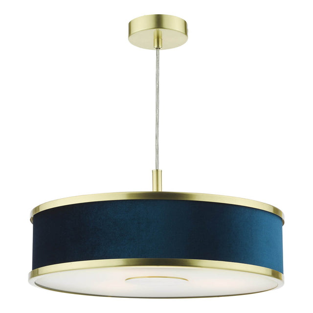 Alvaro 3 Light Pendant Brushed Brass and Blue With Shade