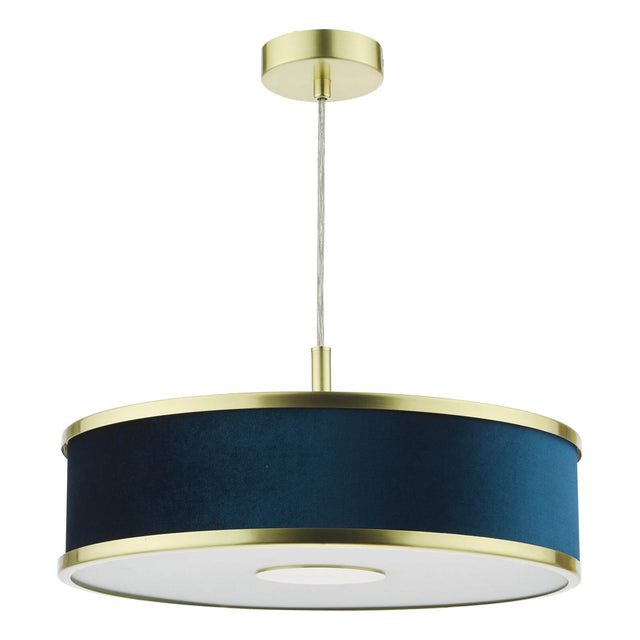 Alvaro 3 Light Pendant Brushed Brass and Blue With Shade