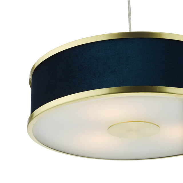 Alvaro 3 Light Pendant Brushed Brass and Blue With Shade