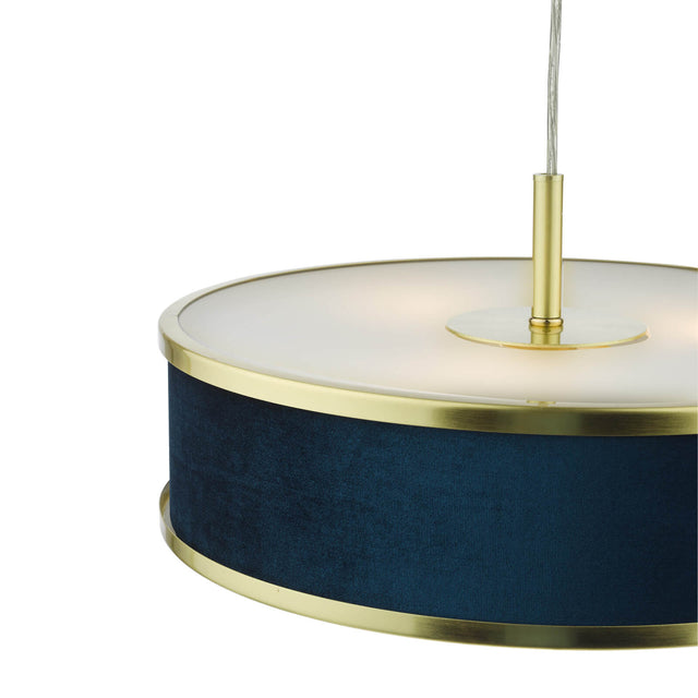 Alvaro 3 Light Pendant Brushed Brass and Blue With Shade