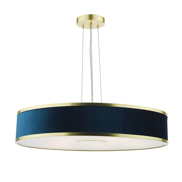 Alvaro 6 Light Pendant Brushed Brass and Blue With Shade