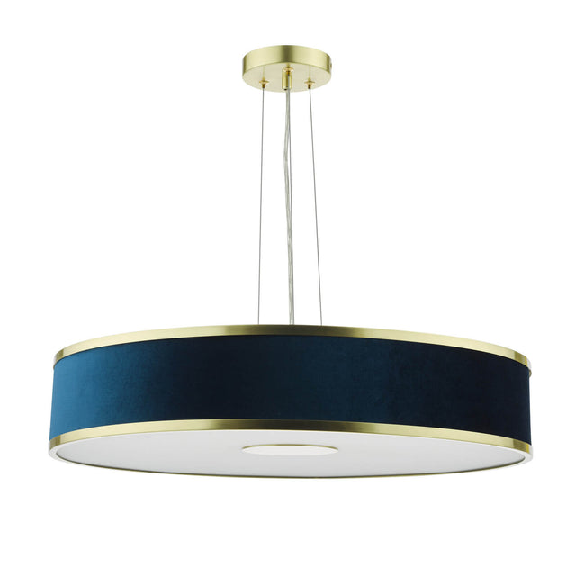 Alvaro 6 Light Pendant Brushed Brass and Blue With Shade