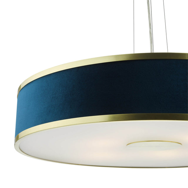 Alvaro 6 Light Pendant Brushed Brass and Blue With Shade